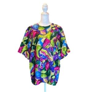 PAT ARGENTI Vintage Vibrant 100% Silk
Short Sleeve Blouse Size L